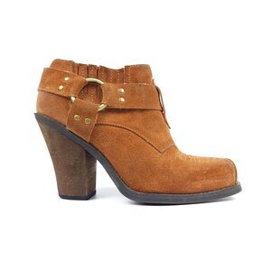 JEFFREY CAMPBELL Rumi Suede Leather Harness Booties Horse Girl Western Boho Tan